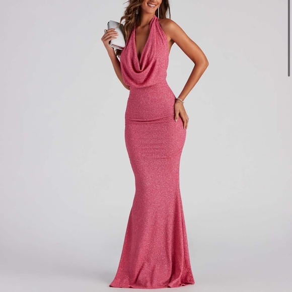 Windsor Pink Sparkle Cowl Neck Maxi Dress - Picture 3 of 3